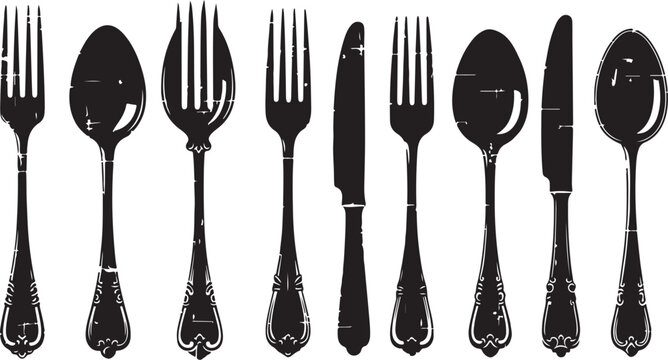 Set of vintage silverware on white background