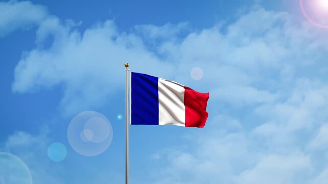 Ceremonial Jet Flypast with French Tricolour Vapor Trails and National Banner