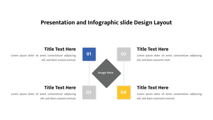 Fototapeta premium Infographic slide design with a central diamond image area and four connected numbered information boxes