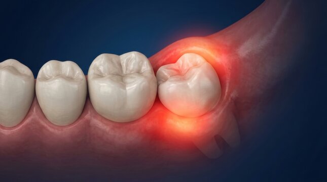 Wisdom tooth impaction causing inflammation and pain in the jawbone