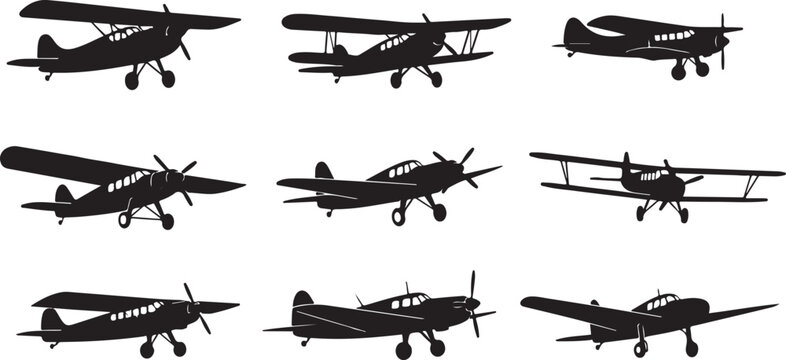 Collection of vintage airplane silhouettes in flight