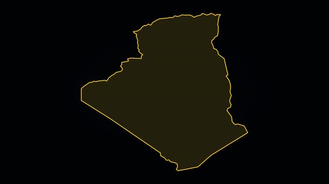 Algeria Map with Glowing Yellow Neon Borders and Subtle Inner Glow on Black