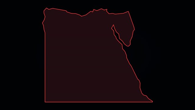 Egypt Map with Glowing Red Neon Borders and Subtle Inner Glow on Black