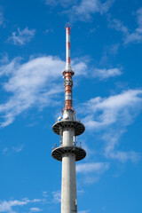 Obraz premium TV tower on Petrisberg hill, Trier, Germany, central radio and television broadcasting hub, function main transmitter