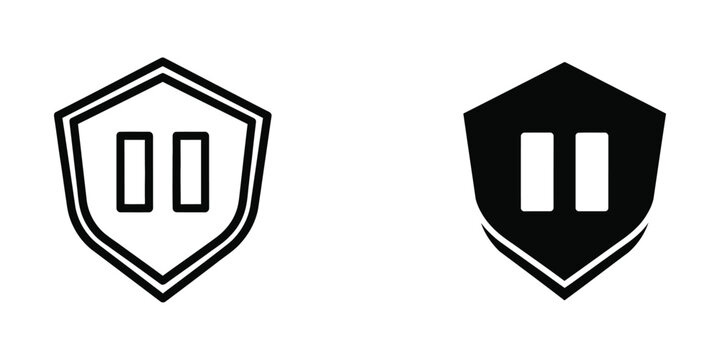 Contrasting shield logos featuring parallel rectangular bars in white and black designs
