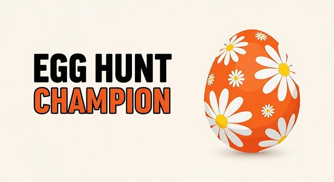 Easter egg design with text, orange floral egg and text, cream background, festive celebration