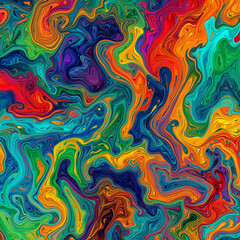 Obraz premium Vibrant psychedelic abstract colorful fluid marble texture background pattern swirling organic shapes