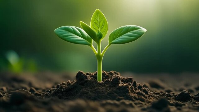 Small green sprout growing from dark fertile soil symbolizes life and nature cycles in this high quality time lapse motion background video