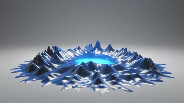 Abstract animation of black ferrofluid spikes dynamically reacting to a pulsating blue magnetic field, creating mesmerizing scientific motion footage.