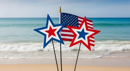 Memorial day beach remembrance patriotic american flags and stars honoring heroes