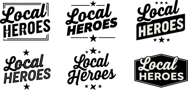 Local heroes typography collection six unique black and white designs