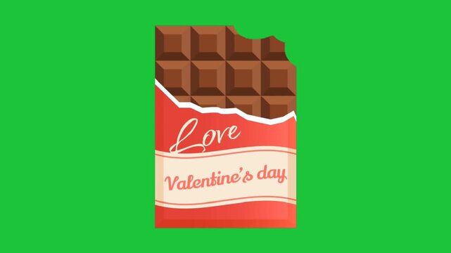 chocolate bar with love valentines day wrapper animation sweet romantic concept isolated on green screen
