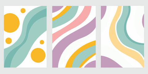 Obraz premium Abstract triptych featuring colorful wavy lines and geometric shapes
