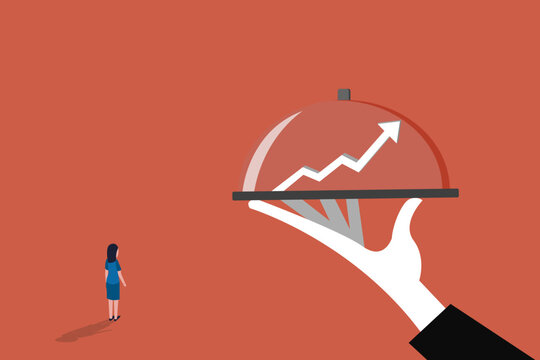 Hand Serving Financial Growth Opportunity Chart Under Cloche for Business woman