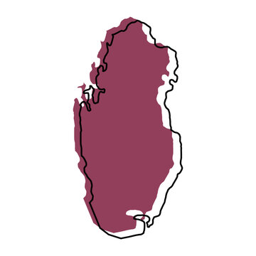 Qatar map from black contour curves lines with a vinous shifted silhouette on white background