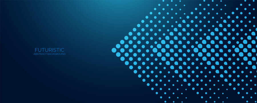Abstract arrow glowing dot lines on blue background. Modern shiny blue geometric lines design. Futuristic technology concept.