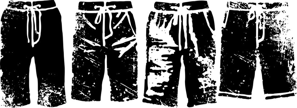 Set of four casual men's shorts with drawstring waistbands in black and white grunge