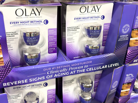 Olay Every Night Retinol plus Collagen Peptide moisturizer jars