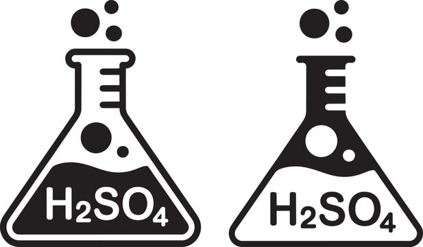 Two conical flasks with chemical formula h2so4 and bubbling liquids