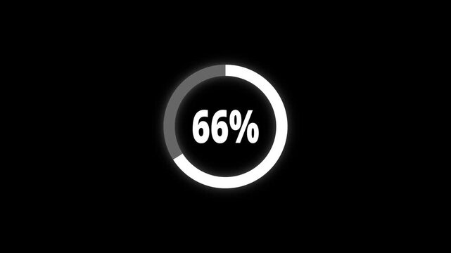 Abstract pie chart with 66 percent progress bar animation. Pie chart business and finance visual data representation for sales and statistics on black background. 4k video	
