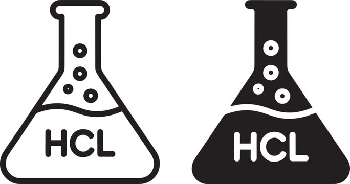 Two conical flasks with liquid and HCL labeling in contrasting styles