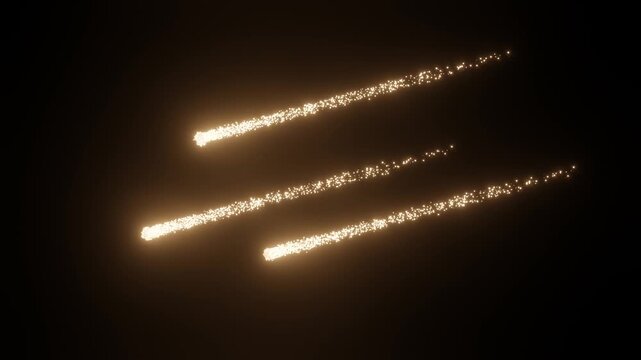 Three glowing meteors shooting with fiery golden particles