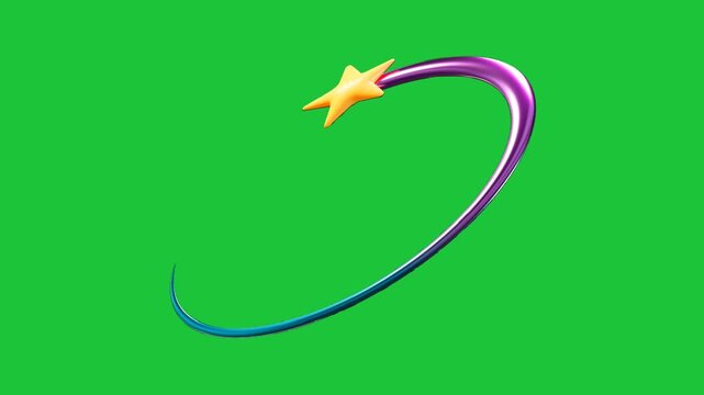 glowing star with colorful curved trail creating swoosh effect on green background minimal animation design