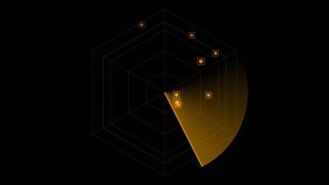Orange Tactical Radar Display with Hex Grid Scan