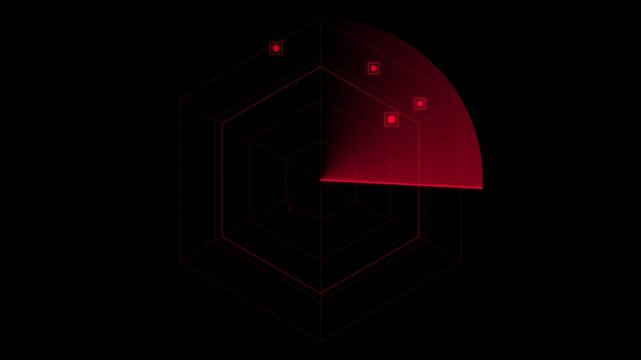 Red Military Tactical Radar Screen with Detected Objects