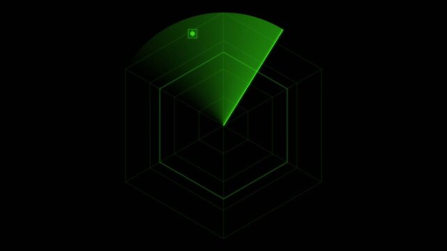 Green Digital Tactical Radar Scan with Hexagonal Map