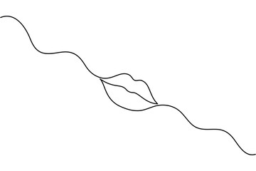 Obraz premium Minimalist lips one line drawing elegant outline vector on white background 