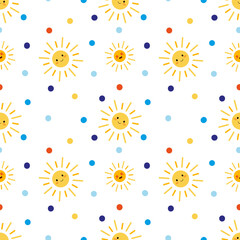 Fototapeta premium Seamless pattern with cheerful suns for packaging design or children's textiles
