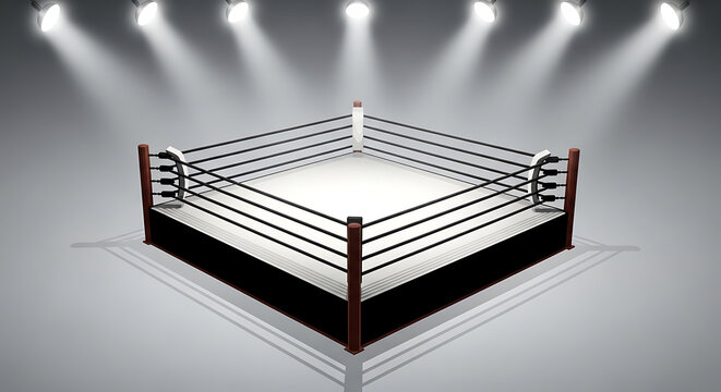 Empty Boxing Ring Arena Under Dramatic Spotlight Illumination, Competition Stage