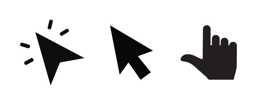 Cursor icon set with click arrow and hand pointer symbols