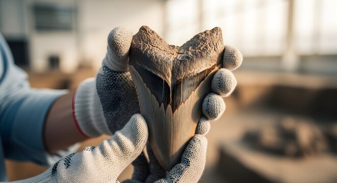 Massive prehistoric megalodon shark tooth discovery held by researcher