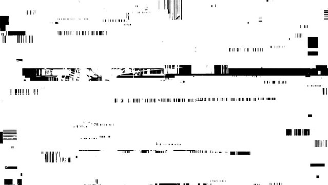 Glitchy distorted digital noise pattern with black bars and lines on transparent background texture design