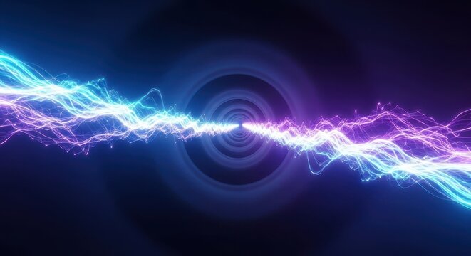 Abstract glowing stream of blue and purple energy flowing infinitely through a seamless digital tunnel suitable for motion backgrounds, corridor, digital, technology