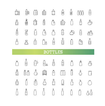 Bottle icons set, glass containers