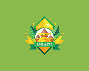 Fototapeta premium South Indian New Year Celebration Concept - Bold Geometric Vector Art of Ugadi Pachadi and Neem Flowers.