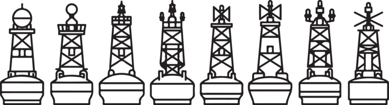 Various types of lighthouses with distinct architectural designs Vector