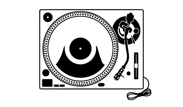 Minimal vinyl turntable icon simple record player flat black vector symbol for music design