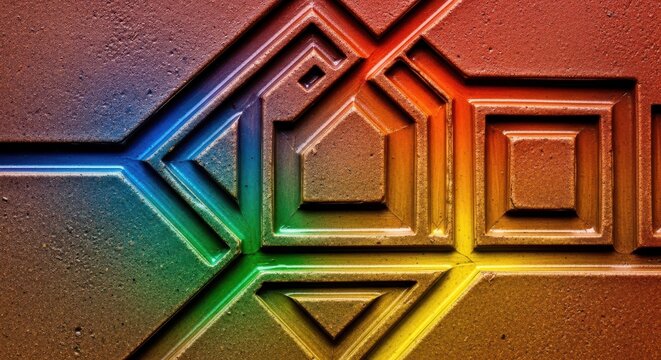 Abstract, earthy surface background showing intricate geometric lines pressed deeply into raw, moist ceramic clay material, sculptural, pliable, impressed