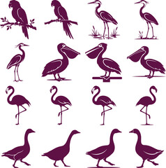 Obraz premium bird silhouette vectors featuring flying, perching, and flock compositions. Clean, high quality shapes, isolated on white background. Perfect for logos, branding, tattoos, nature themes, and decorativ