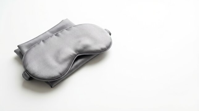Smooth gray satin sleep mask rests on neatly folded matching fabric against a clean white background