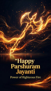 Parshuram jayanti celebration with flaming axe power of righteous fire in dark background