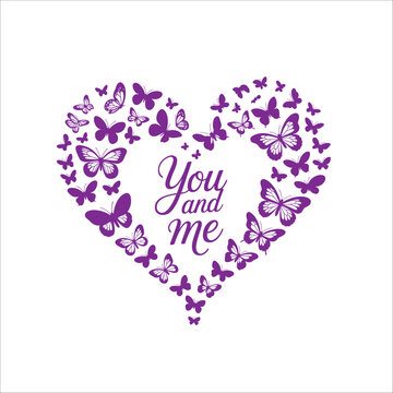 Purple heart shaped floral pattern with you and me text