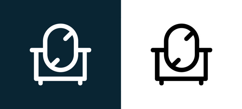 Black and white mirror outline icon duo, editable stroke vector illustration for web, mobile apps, UI design, branding, and print from Home Furniture