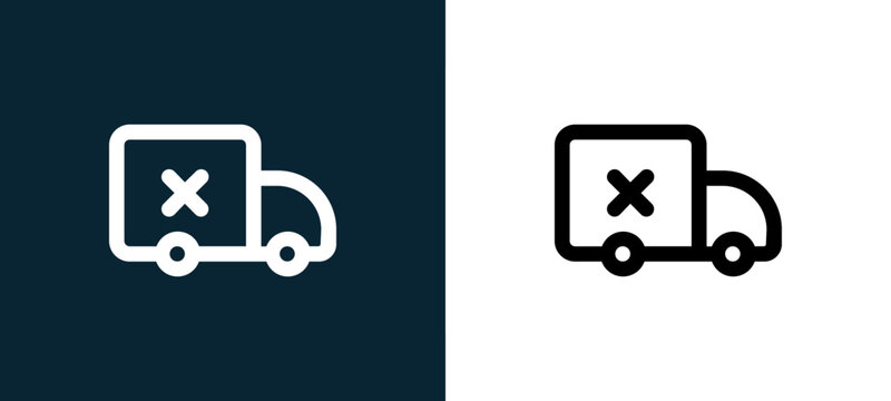 Black and white delivery outline icon duo, editable stroke vector illustration for web, mobile apps, UI design, branding, and print from Marketplace