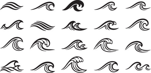 Fototapeta premium Collection of various wave icons in black and white
