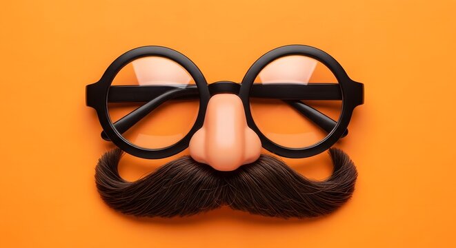 Prank disguise mask on orange background